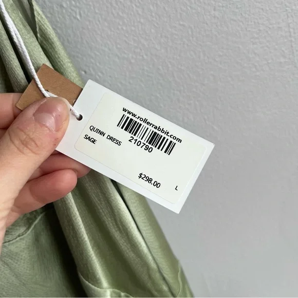 Roller Rabbit Quinn Silk Midi Dress Large Sage Green NEW - Picture 10 of 14